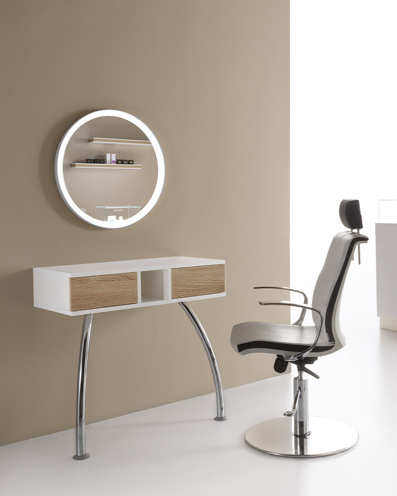 Make-up - Brun og hvit make-up stol - Krom rund base